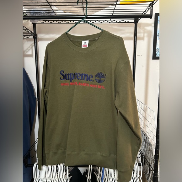 Supreme Timberland Crewneck Olive Green Medium Sweaters 